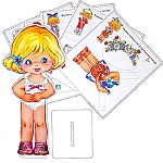 Игра настольная " Задира " Одень подружку. Кукла Кристина, состав: кукла- 15см, подставка, 6 нарядов одежды, пакет 21*14см