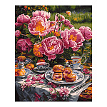 Картина по номерам " Lori " 40*50см Летнее чаепитие, состав набора: основа на картоне с контуром, краски, 2 кисти, вспомогательный лист, акриловый лак, инструкция, картонная упаковка, европодвес