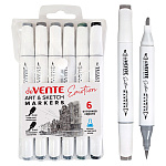 Набор маркеров для скетчинга " deVente " Emotion  6шт серые, двухсторонние, 2,0-6,0мм, пулевидный/скошенный, трехгранный корпус, ПВХ упаковка, европодвес