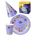 Набор для праздника " Миленд " Динозавры, состав набора: тарелки 6шт, стаканы 6шт, колпаки 6шт