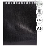 Блокнот МАЛЫЙ ФОРМАТ А6 спираль сверху 40л " Hatber " Metallic Черный, клетка, обложка - бумвинил, отрывные листы
