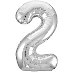 Шар фольгированный " Браво " 40"/102см Цифра-2 серебро, в упаковке