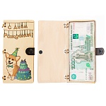 Конверт для денег деревянный (купюрница) " С Днем рождения " Корги, на кнопке, 165*100*9мм