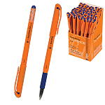 Ручка шариковая " Bruno Visconti " BasicWrite.Summer, синяя 0,5мм, рифленый резиновый держатель, металлический наконечник, цвет корпуса оранжевый, картонная упаковка