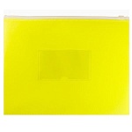 Папка на молнии " Бюрократ " МАЛЫЙ ФОРМАТ А5 ZIP Double Neon желтая, пластик 0,15мм, прозрачная, карман под визитку