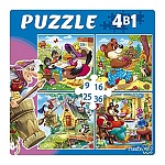 Пазлы " Рыжий кот " 4в1 Лучшие русские сказки (9,16,25,36) элементов 17,5*17,5см, картонная упаковка