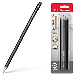 Карандаш ч/гр " Erich Krause " Jet Black 100 HB шестигранный, деревянный, 4 штуки, цвет корпуса - черный, заточенный, картонный блистер, европодвес