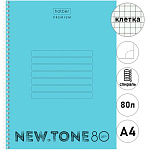 Тетрадь с пластиковой обложкой спираль А4 80л клетка " Hatber " NEWtone Pastel Незабудка, офсет, перфорация, 1 дизайн в коробке
