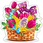 Украшение на скотче " Мир поздравлений " 190 Корзинка с тюльпанами и мимозой, 194*194мм