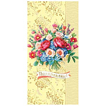 Конверт для денег " Мир открыток " 2-17 Поздравляю! Букет цветов, желтый фон, 165*85мм, золотаяя фольга, без текста