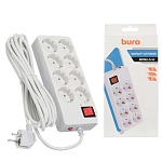 Сетевой фильтр " Buro "  5м 8 розеток, 10А, защита от короткого замыкания, защита от перегрева, белый