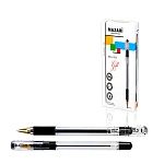 Ручка шариковая " Mazari " Gold черная 0,5мм, толщина письма 0,25мм, пулевидный пишущий узел, пластиковый прозрачный корпус, резиновый грип, сменный стержень 140мм, картонная упаковка