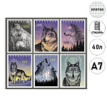 Блокнот МАЛЫЙ ФОРМАТ А7 спираль сверху 40л " Альфа-Тренд " Волки (ассорти), клетка, обложка - мелованный картон, выборочный твин-лак, 6 дизайнов