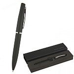 Ручка подарочная шариковая автоматическая " Bruno Visconti " Portofino синяя 1,0мм, толщина письма 0,7мм, поворотный механизм, корпус- латунь, покрытие soft touch, цвет корпуса черный, металлический клип, черный картонный футляр