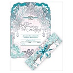 Приглашение-свиток " Праздник " 475 на Свадьбу А5- Цветы, 170*236мм, фольга серебряная, лента атласная, текст