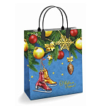 Пакет Новогодний ПЭ " Интерпак " с пластиковой ручкой МП, 23*27см 150мкм Коньки