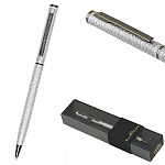 Ручка подарочная шариковая автоматическая " Bruno Visconti " Palermo синяя 0,7мм, толщина письма 0,5мм, поворотный механизм, корпус- нержавеющая сталь, покрытие прозрачный лак, цвет корпуса серебряный, металлический наконечник, металлический клип, черная 