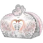 Бонбоньерка " Праздник " 450 Лебеди-сердечки 65*55*35мм, фольга серебряная текстурная, вырубка, текст