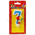 Свеча для торта цифра " Миленд " Веселый праздник 7, синяя, 14*6,5*1см, картонный блистер, европодвес