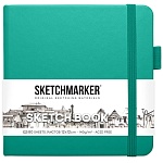 Блокнот для зарисовок " Sketchmarker " 12*12см 7БЦ на резинке 80л Изумрудный, обложка - ПВХ, плотность 140г/м2, блок- слоновая кость, сшивка, ляссе, держатель для ручки