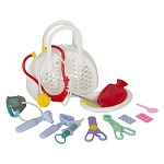 Игровой набор " Совтехстром " Доктор №3, в наборе: сумка, ванночка, таблетки 2шт., шприц, щипцы, ножницы, скальпель, термометр, фонендоскоп, тонометр, молоток, ларингоскоп, лопатка окулиста, грелка, очки, пакет 22,5*9,5*25см