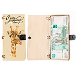 Конверт для денег деревянный (купюрница) " С Днем рождения " Жираф, на кнопке, 165*100*9мм