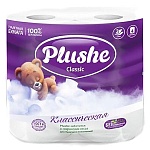 Бумага туалетная 2-слойная " Plushe " Classic 4 рулона со втулкой, 18м, белая, целлюлоза, 125*95мм, с перфорацией, h=95мм, d=45мм, с принтом