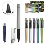 Ручка перьевая " KWELT " закрытое перо, поршневой конвертер для заправки чернилами, картридж с чернилами, цветной корпус - ассорти 5цв, картонная упаковка