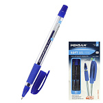Ручка гелевая " Pensan " Soft Gel синяя 0,5мм, толщина письма 0,3мм, игольчатый пишущий узел, прозрачный корпус, резиновый держатель, картонная упаковка