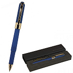 Ручка подарочная шариковая " Bruno Visconti " Monaco синяя 0,5мм, толщина письма 0,4мм, корпус пластик, металл, покрытие soft touch, цвет корпуса темно-синий, металлический наконечник, колпачок с металлическим клипом, черный картонный футляр