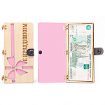 Конверт для денег деревянный (купюрница) " Поздравляем " Бант, на кнопке, фигурная вырезка, 165*100*9мм