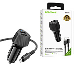 Зарядное устройство автомобильное " Borofone " BZ31A Solid черное, 3,4А, 2 USB, пластик, кабель micro USB, 1м