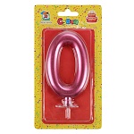 Свеча для торта цифра " Миленд " 0, красная, 19*10*2см, металлик, картонный блистер, европодвес