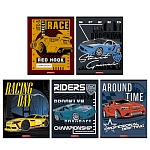 Тетрадь А5 48л клетка " Академия Групп " Гоночные машины, офсет, на скобе, обложка - мелованный картон, выборочный УФ-лак, 5 дизайнов в спайке