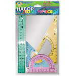 Набор геометрический " Пчелка " эконом, линейка 20см, транспортир, 2треугольника