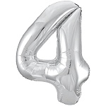 Шар фольгированный " Браво " 40"/102см Цифра-4 серебро, в упаковке