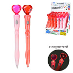 Ручка шариковая автоматическая " Mazari " Heart, 0,7мм, пластиковый корпус, сменный стержень 77мм, подсветка, цвет корпуса - ассорти 2 дизайна, картонный дисплей