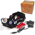 Фонарь налобный аккумуляторный 9*7см 4 режима работы, регулировка рассеивания света, в наборе: зарядное устройство, 2 аккумуляторных li-ion батареи, регулируемые налобные резинки, функция регулирования свечения по вертикали, картонная упаковка 12*10см