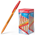 Ручка шариковая " Erich Krause " R-301 Orange Stick красная 0,7мм, толщина письма 0,35мм, шестигранная, рифленый держатель, оранжевый корпус, картонная упаковка
