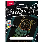 Гравюра-скретчинг " Lori " 18*24см Животные. Корги в шарфе, основа с контуром рисунка, штихель, инструкция