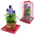 Цветы в ведёрке " KWELT " 20см, прозрачная упаковка 12,5*21см. ленточка