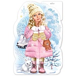 Плакат фигурный " Праздник " 936 А3 Новогодний- Девочка с коньками, глянцевый УФ-лак