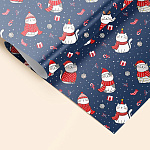 Упаковочная бумага Новогодняя " Миленд " 70*100см 10 листов, Зимние котики, в рулоне, пантон золото, 90г/м2