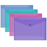 Папка на кнопке " Erich Krause " А4 Glossy Vivid ассорти, пластик 0,18мм, текстура поверхности- зеркало, полупрозрачная