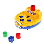 Каталка пластиковая " Лена " Кораблик-сортер, 21*14*17 см, на веревочке, в сетке