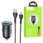 Зарядное устройство автомобильное " Hoco " Z43 Mighty серое, 3,0А, QC3.0, 18W, USB, металл, кабель micro USB, 1м