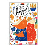 Бирка для букетов и подарков " Мир поздравлений " 025 Be Happy! Лисичка, цветы, 70*46мм, дизайнерская бумага, фольга