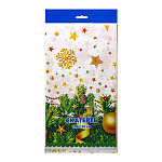 Скатерть одноразовая Новогодняя " Интерпак " 120*180см, 35мкм, ПВД, Звездопад, пакет, европодвес