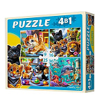 Пазлы " Рыжий кот " 4в1 В удивительном мире животных (9,16,25,36) элементов 17,5*17,5см, картонная упаковка