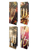 Пакет бумажный " KWELT " 12*35*9см под бутылку Бокал игристого, ассорти (без возможности выбора дизайна), ламинированный